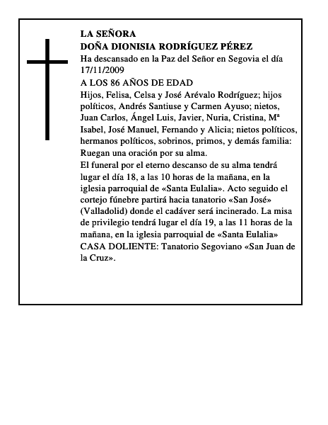 DOÑA DIONISIA RODRÍGUEZ PÉREZ