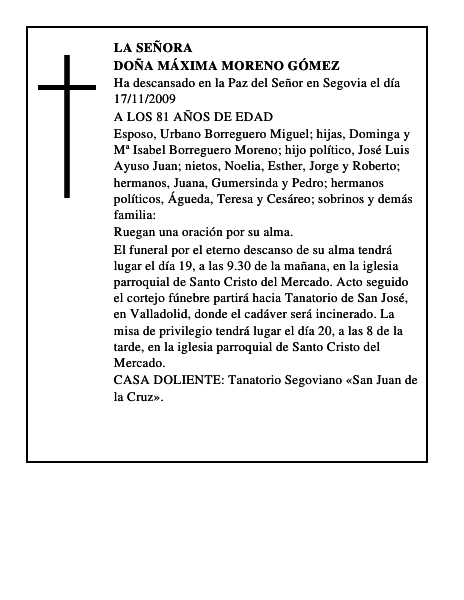 DOÑA MÁXIMA MORENO GÓMEZ