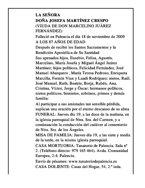 DOÑA JOSEFA MARTÍNEZ CRESPO