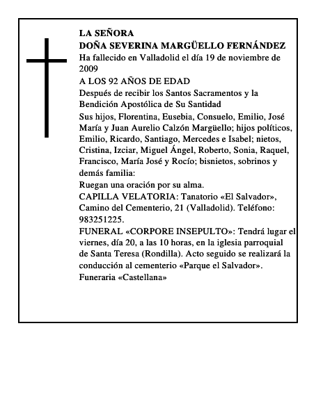 DOÑA SEVERINA MARGÜELLO FERNÁNDEZ