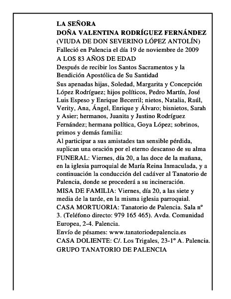 DOÑA VALENTINA RODRÍGUEZ FERNÁNDEZ