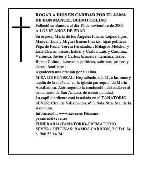 ROGAD A DIOS EN CARIDAD POR EL ALMA DE DON MANUEL BUENO COLINO