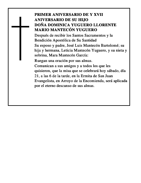 DOÑA DOMINICA YUGUERO LLORENTE MARIO MANTECÓN YUGUERO