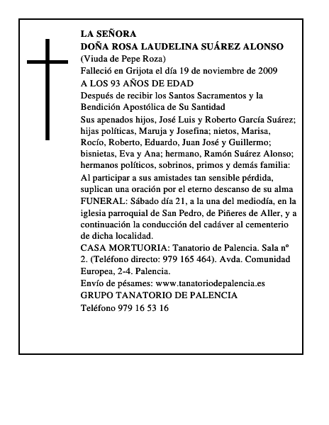 DOÑA ROSA LAUDELINA SUÁREZ ALONSO