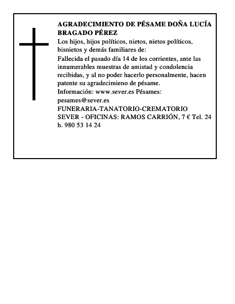 AGRADECIMIENTO DE PÉSAME DOÑA LUCÍA BRAGADO PÉREZ