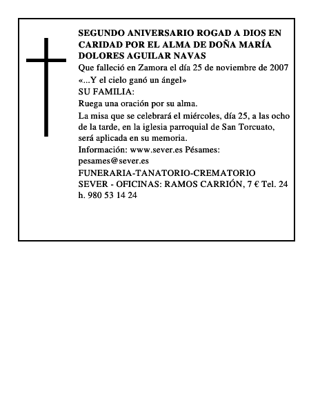SEGUNDO ANIVERSARIO ROGAD A DIOS EN CARIDAD POR EL ALMA DE DOÑA MARÍA DOLORES AGUILAR NAVAS