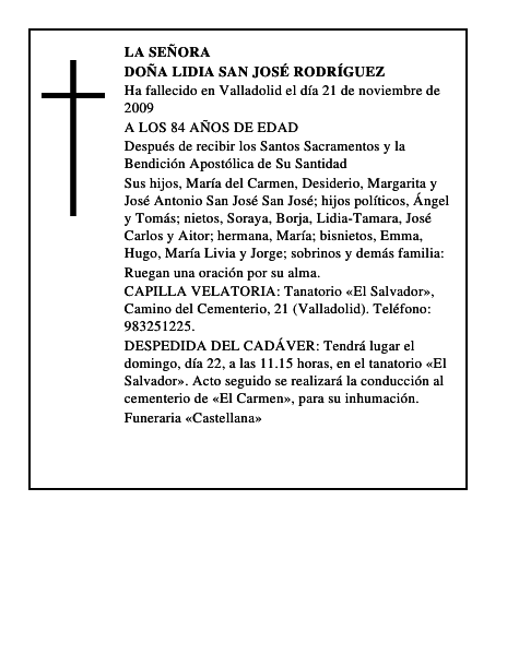 DOÑA LIDIA SAN JOSÉ RODRÍGUEZ