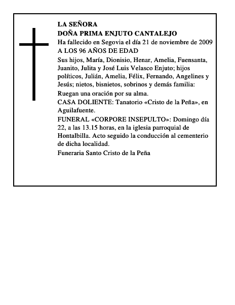 DOÑA PRIMA ENJUTO CANTALEJO