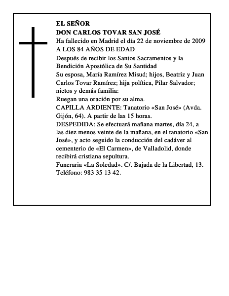 DON CARLOS TOVAR SAN JOSÉ