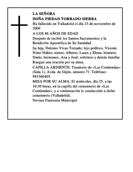 DOÑA PIEDAD TORRADO SIERRA