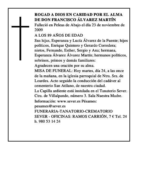 ROGAD A DIOS EN CARIDAD POR EL ALMA DE DON FRANCISCO ÁLVAREZ MARTÍN