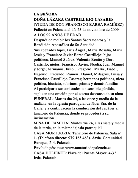 DOÑA LÁZARA CASTRILLEJO CASARES