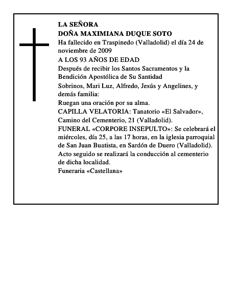 DOÑA MAXIMIANA DUQUE SOTO