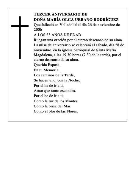 DOÑA MARÍA OLGA URBANO RODRÍGUEZ