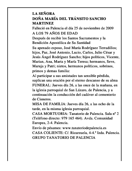 DOÑA MARÍA DEL TRÁNSITO SANCHO MARTINEZ