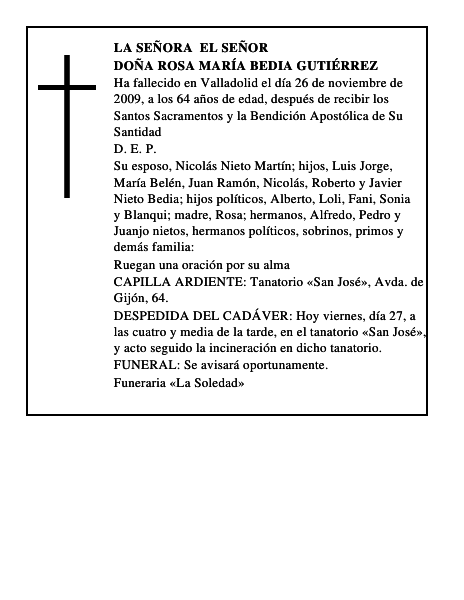 Doña Rosa María Bedia Gutiérrez