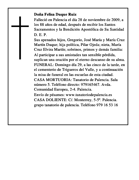 Doña Felisa Duque Ruiz