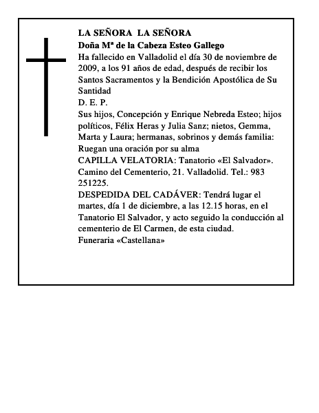 Doña Mª de la Cabeza Esteo Gallego