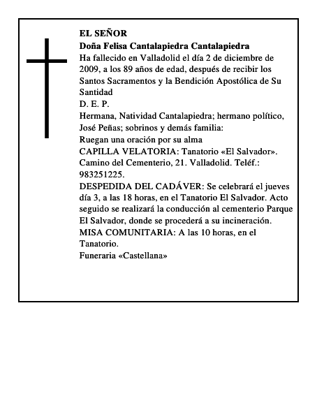 Doña Felisa Cantalapiedra Cantalapiedra