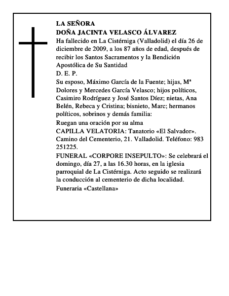 Doña Jacinta Velasco Álvarez