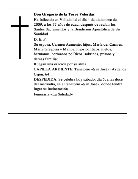 Don Gregorio de la Torre Velerdas