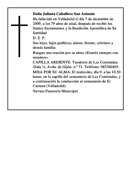Doña Juliana Caballero San Antonio