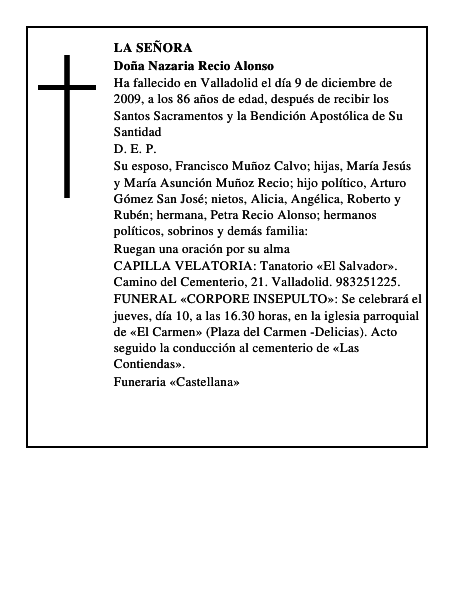 Doña Nazaria Recio Alonso