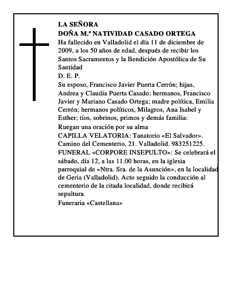 Doña M.ª Natividad Casado Ortega