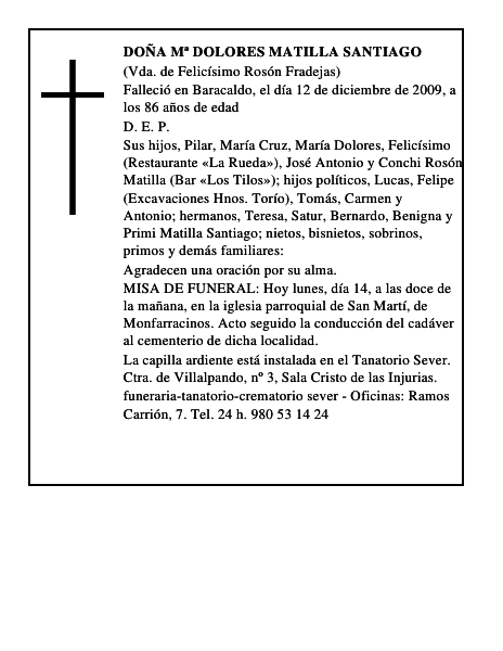 Doña Mª Dolores Matilla Santiago