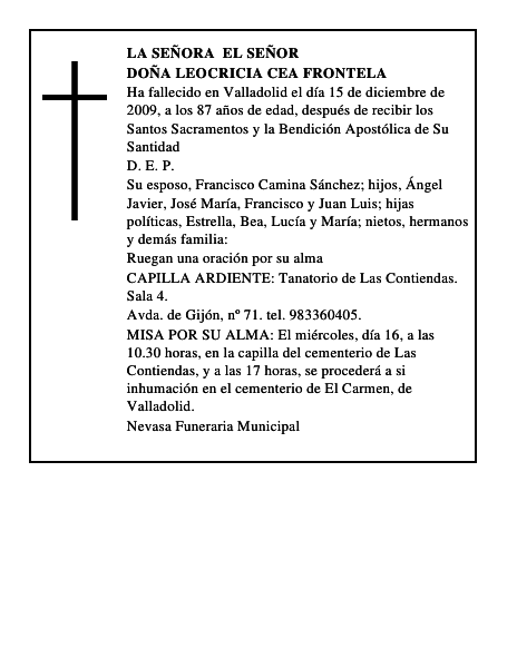 Doña Leocricia Cea Frontela