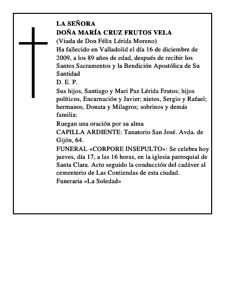 Doña María Cruz Frutos Vela