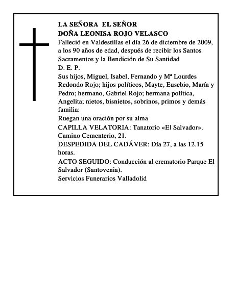Doña Leonisa Rojo Velasco
