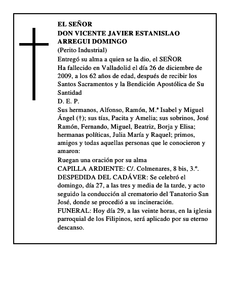 Don Vicente Javier Estanislao Arregui Domingo