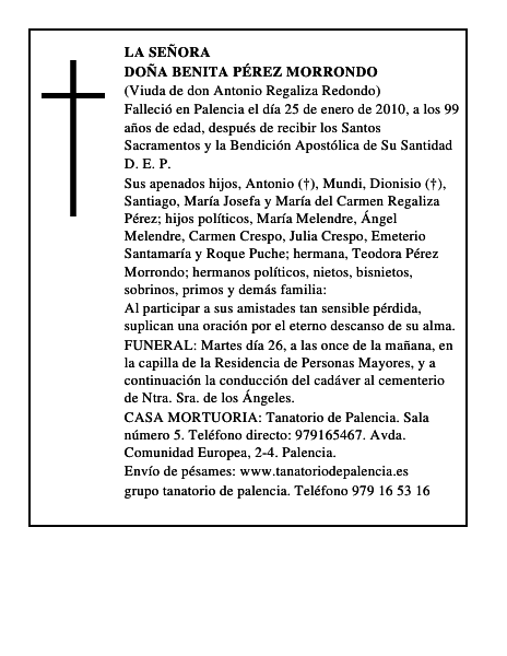 Doña Benita Pérez Morrondo