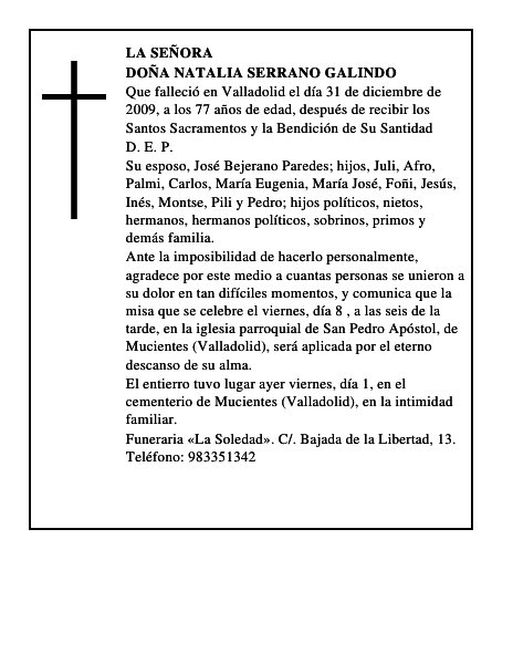 Doña Natalia Serrano Galindo