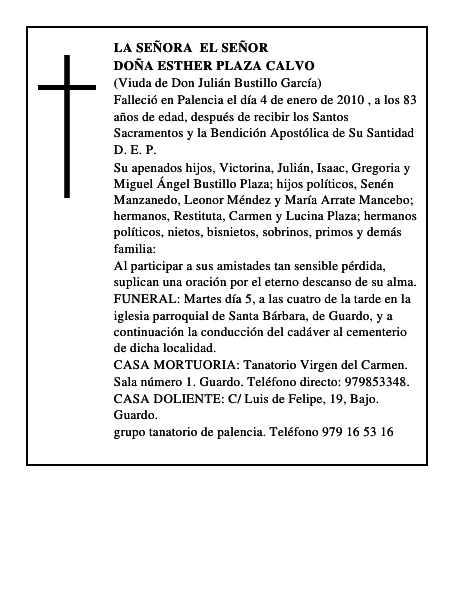 Doña Esther Plaza Calvo