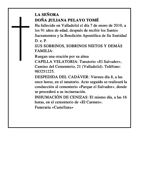 Doña Juliana Pelayo Tomé