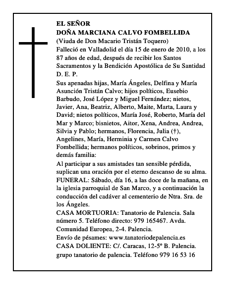 Doña Marciana Calvo Fombellida