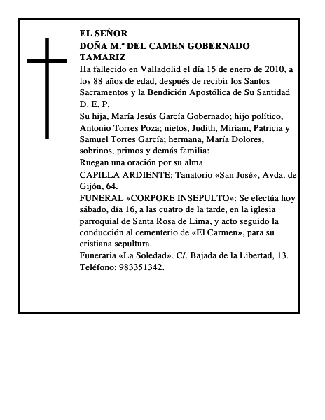 Doña M.ª del Camen Gobernado Tamariz