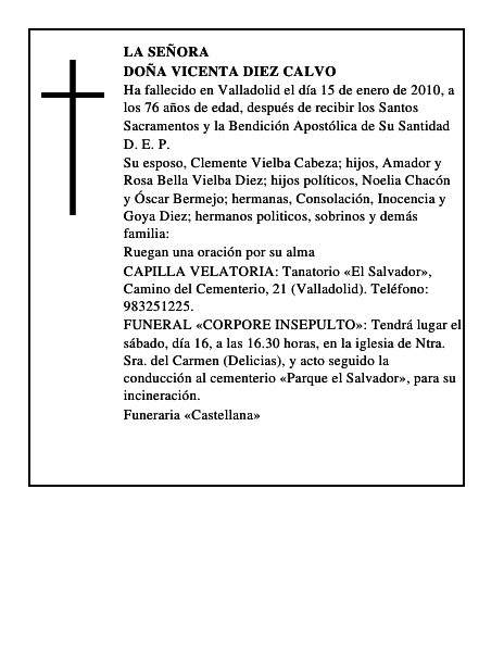 Doña Vicenta Diez Calvo