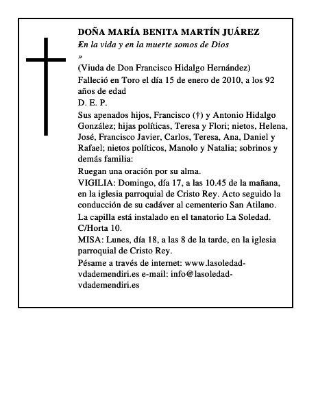 Doña María Benita Martín Juárez