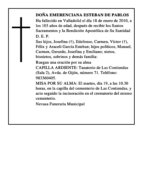 Doña Emerenciana Esteban de Pablos