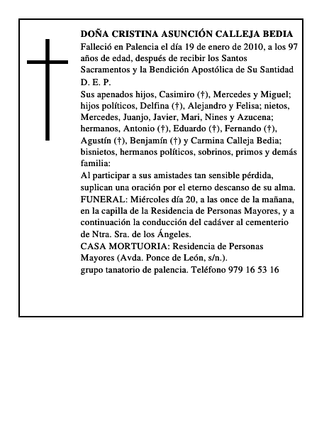 Doña Cristina Asunción Calleja Bedia