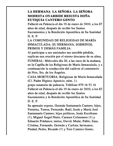 Modesta Oyarbide Resusta Doña Eutiquia Cantero Gento
