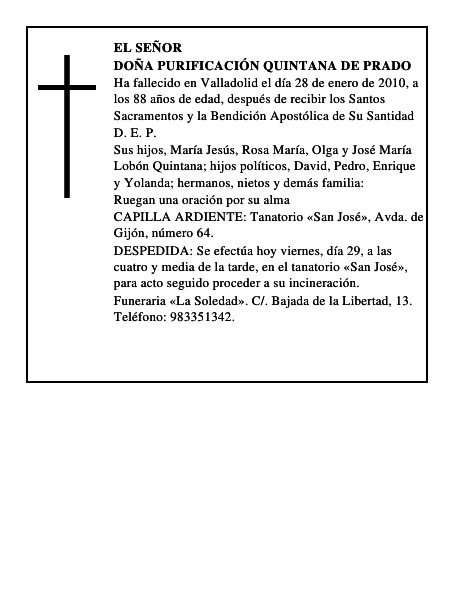 Doña Purificación Quintana de Prado