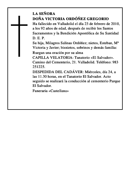 Doña Victoria Ordóñez Gregorio
