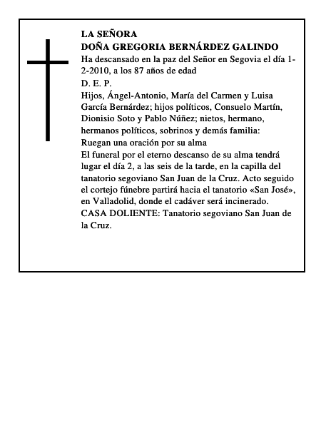 Doña Gregoria Bernárdez Galindo