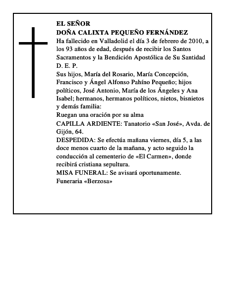 Doña Calixta Pequeño Fernández