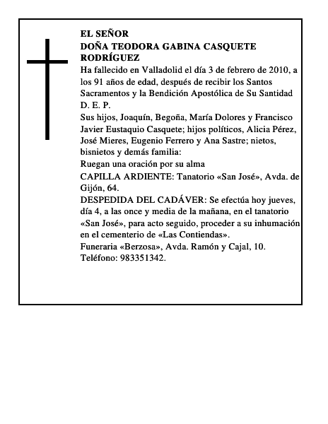 Doña Teodora Gabina Casquete Rodríguez