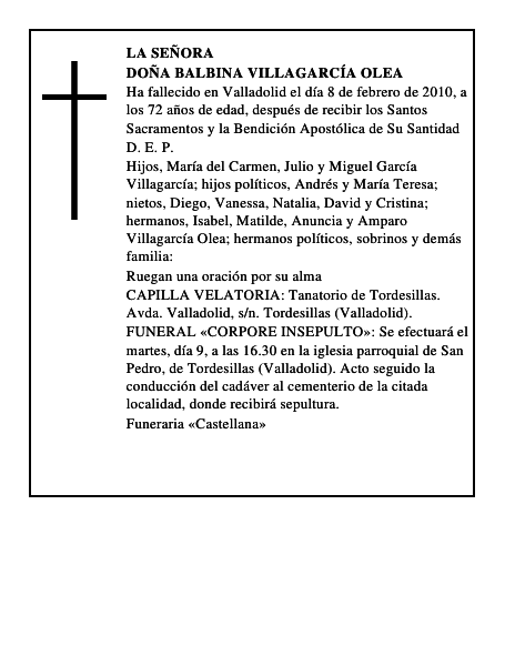 Doña Balbina Villagarcía Olea